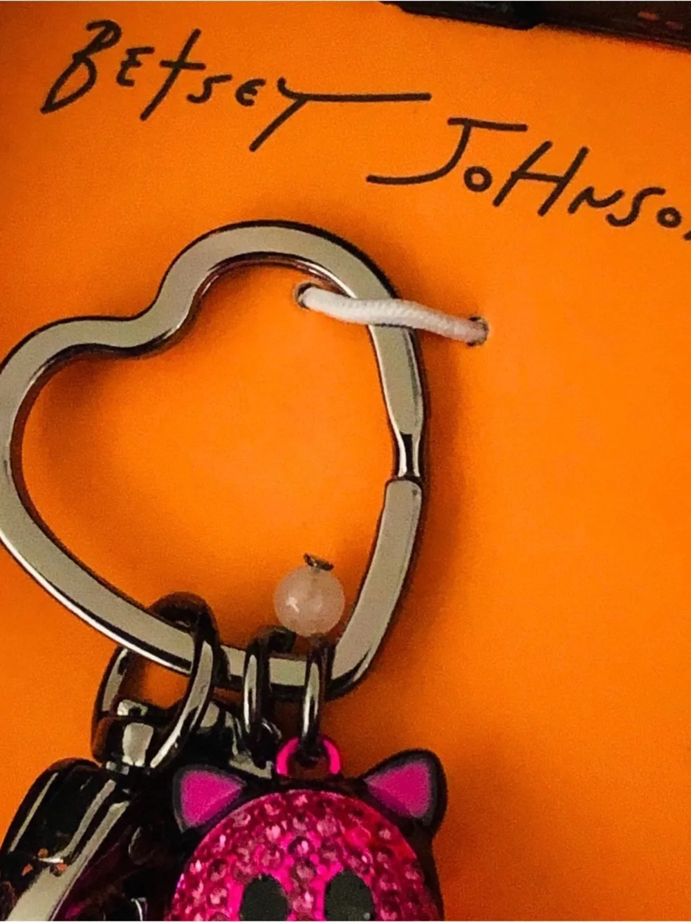 BETSEY JOHNSON Halloween Ghost Kitty Cat Metallic Pink Bag Charm & Keychain NWT